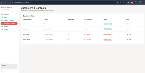 Customer and contacts page
