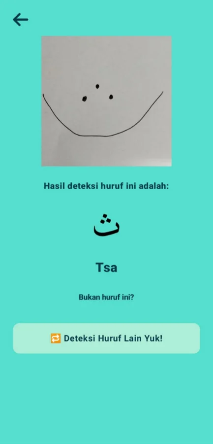 A detection result and the application’s Hijaiyah gallery.