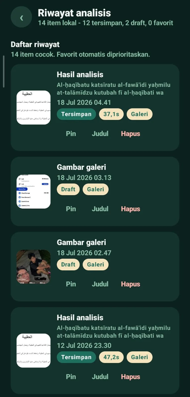 Scan history and saved results