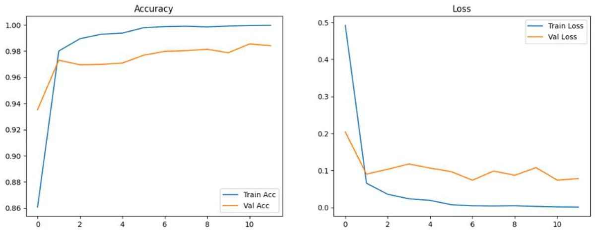 Validation accuracy & loss curves during training.